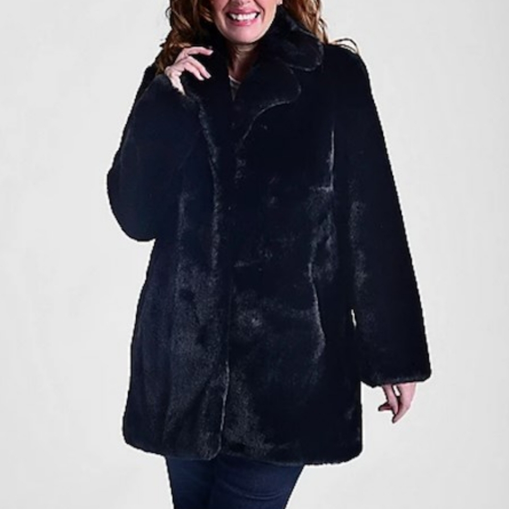 New 2X Coat Mink Faux Fur Hook Front Dark Chocolate Brown Mob Wife Chic Nwt - Picture 1 of 4